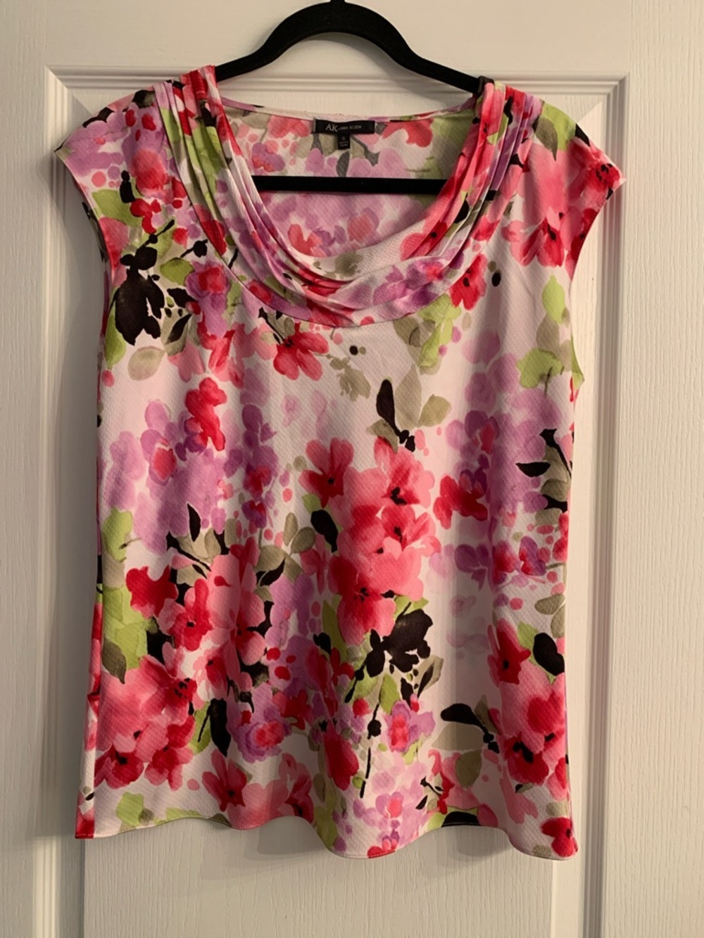 Anne Klein Pink Floral Cowl Neck Sleeveless Top
